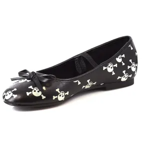 013-SKULL  Glow In The Dark Skull Ballet Flat. Childrens