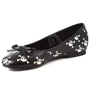 013-SKULL  Glow In The Dark Skull Ballet Flat. Childrens
