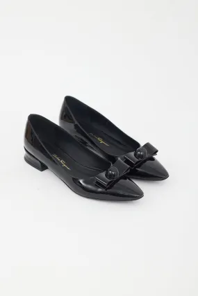Black Patent Leather Pointed Toe Bow Flat