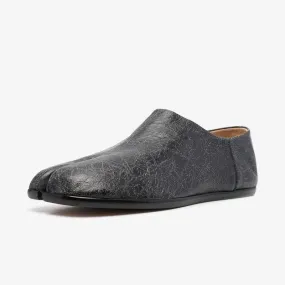 Black Split-Toe Leather Slippers