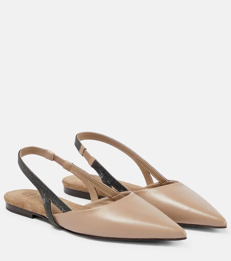 Brunello Cucinelli Embellished leather slingback flats