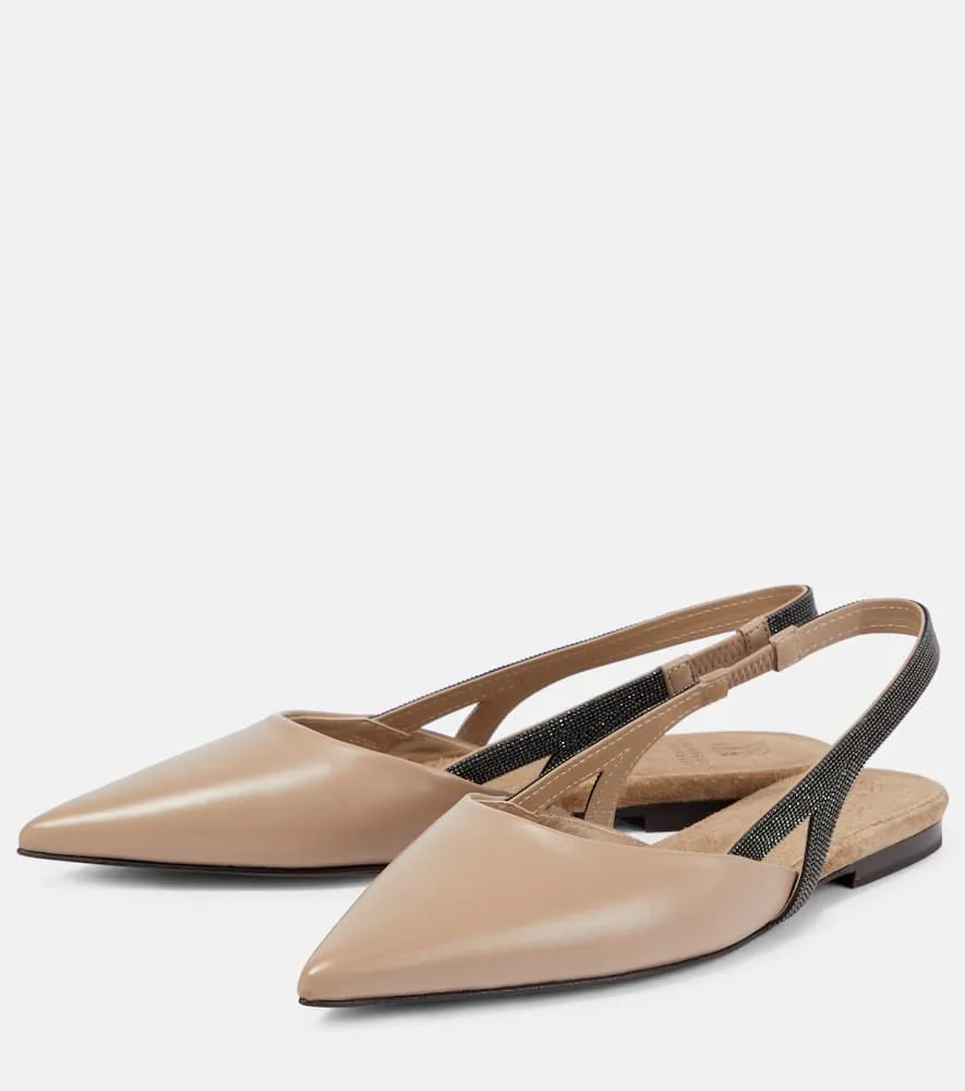 Brunello Cucinelli Embellished leather slingback flats