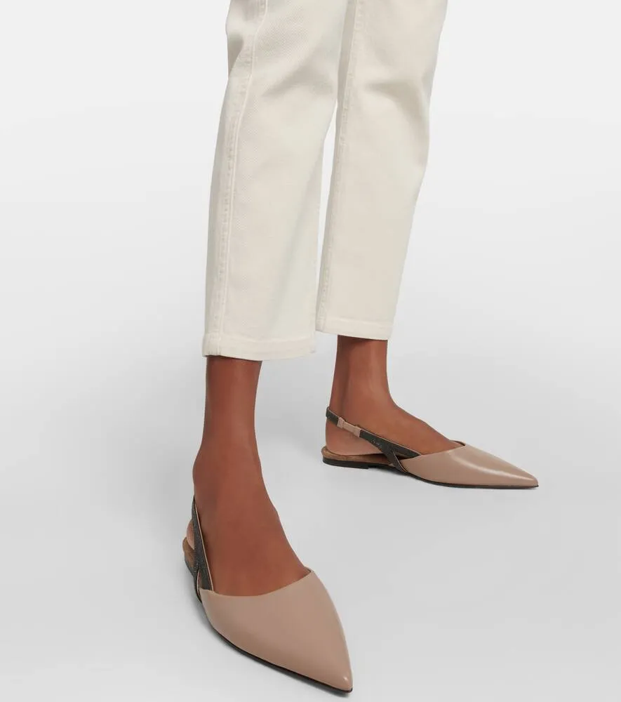 Brunello Cucinelli Embellished leather slingback flats
