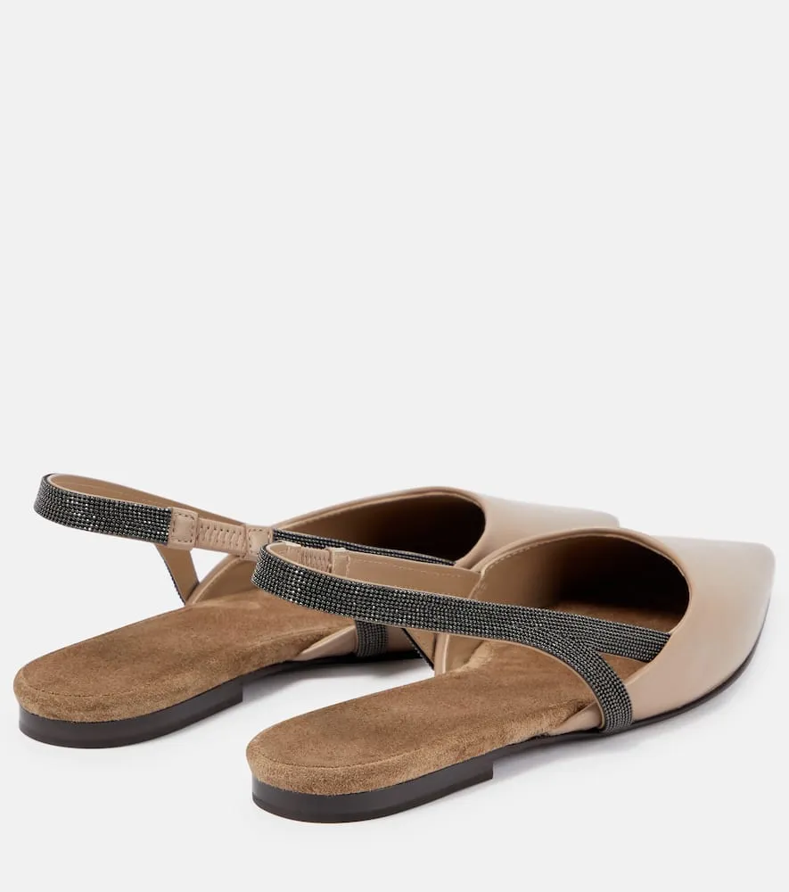 Brunello Cucinelli Embellished leather slingback flats