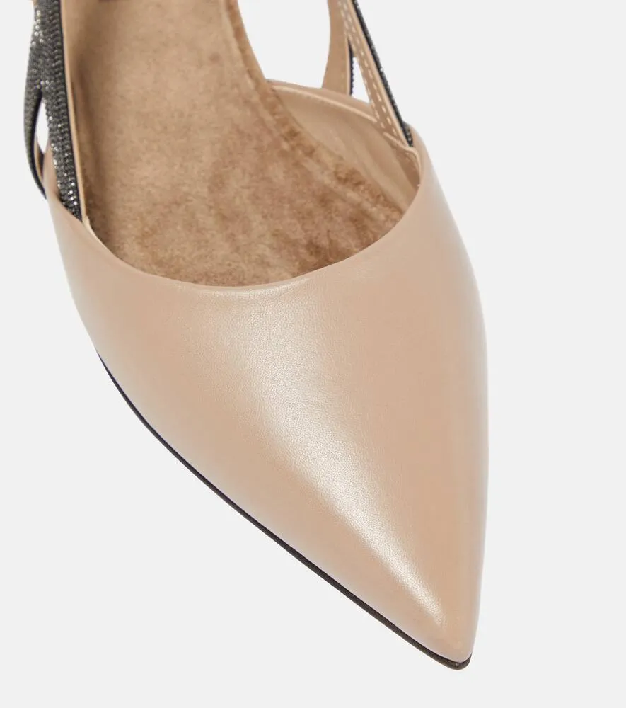 Brunello Cucinelli Embellished leather slingback flats