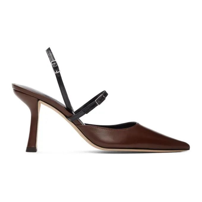 BY FAR Brown and Black Nappa Tiffany Slingback Heels