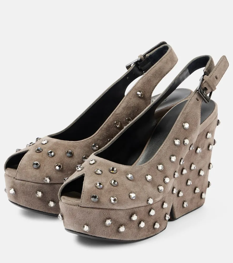 Clergerie Davina embellished suede peep-toe pumps