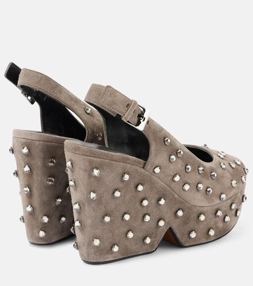 Clergerie Davina embellished suede peep-toe pumps