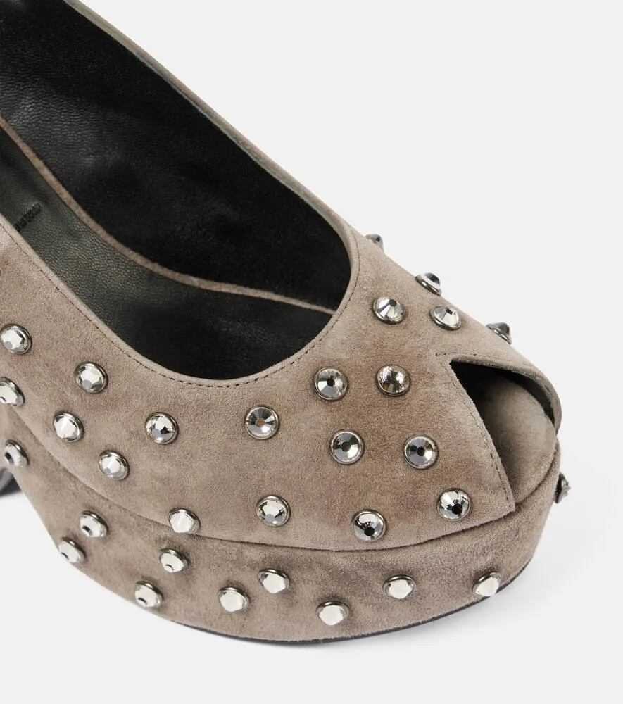 Clergerie Davina embellished suede peep-toe pumps