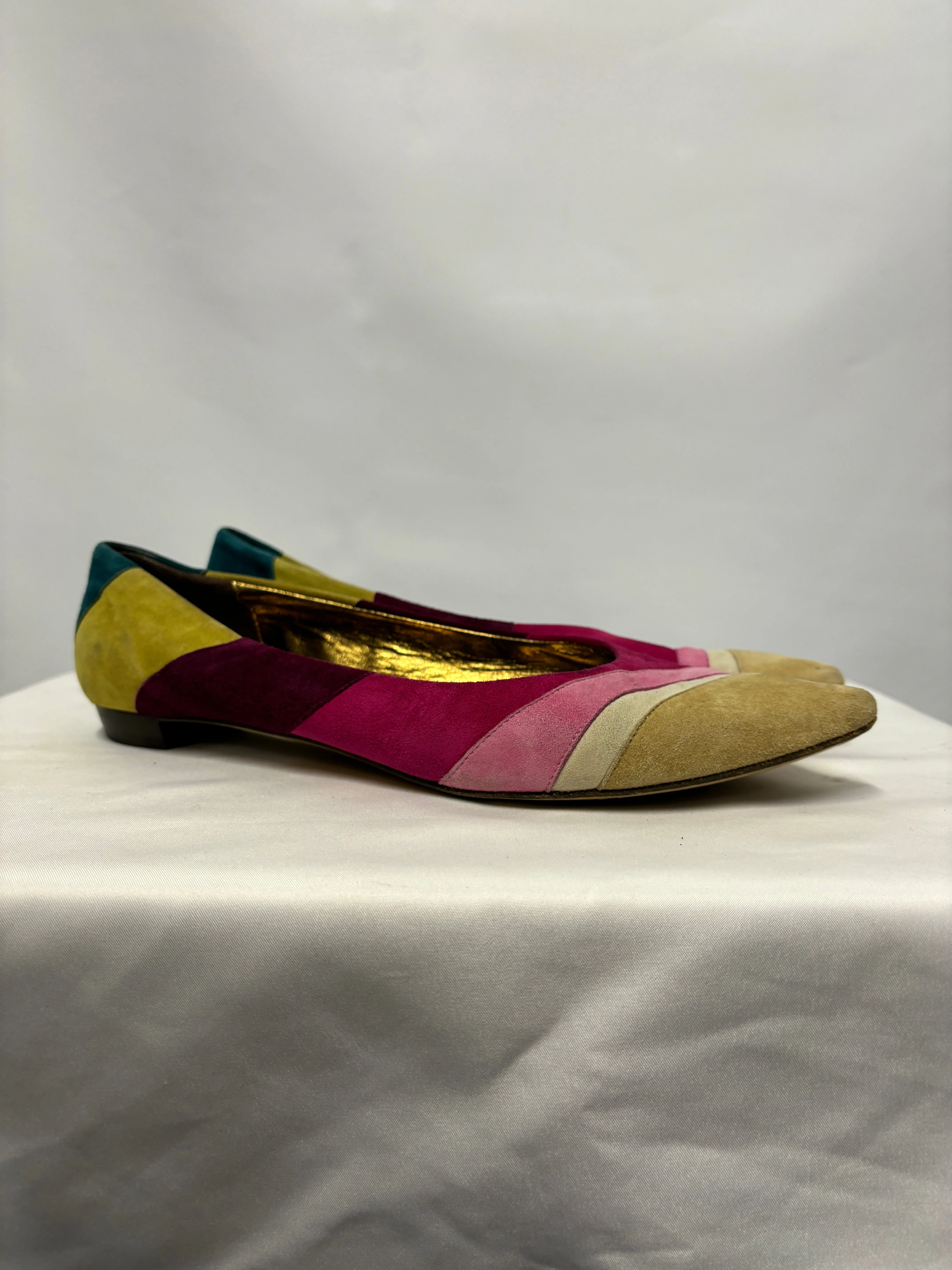 Coach Carlyn Multicoloured Vintage Striped Suede Pointed Flats US 8