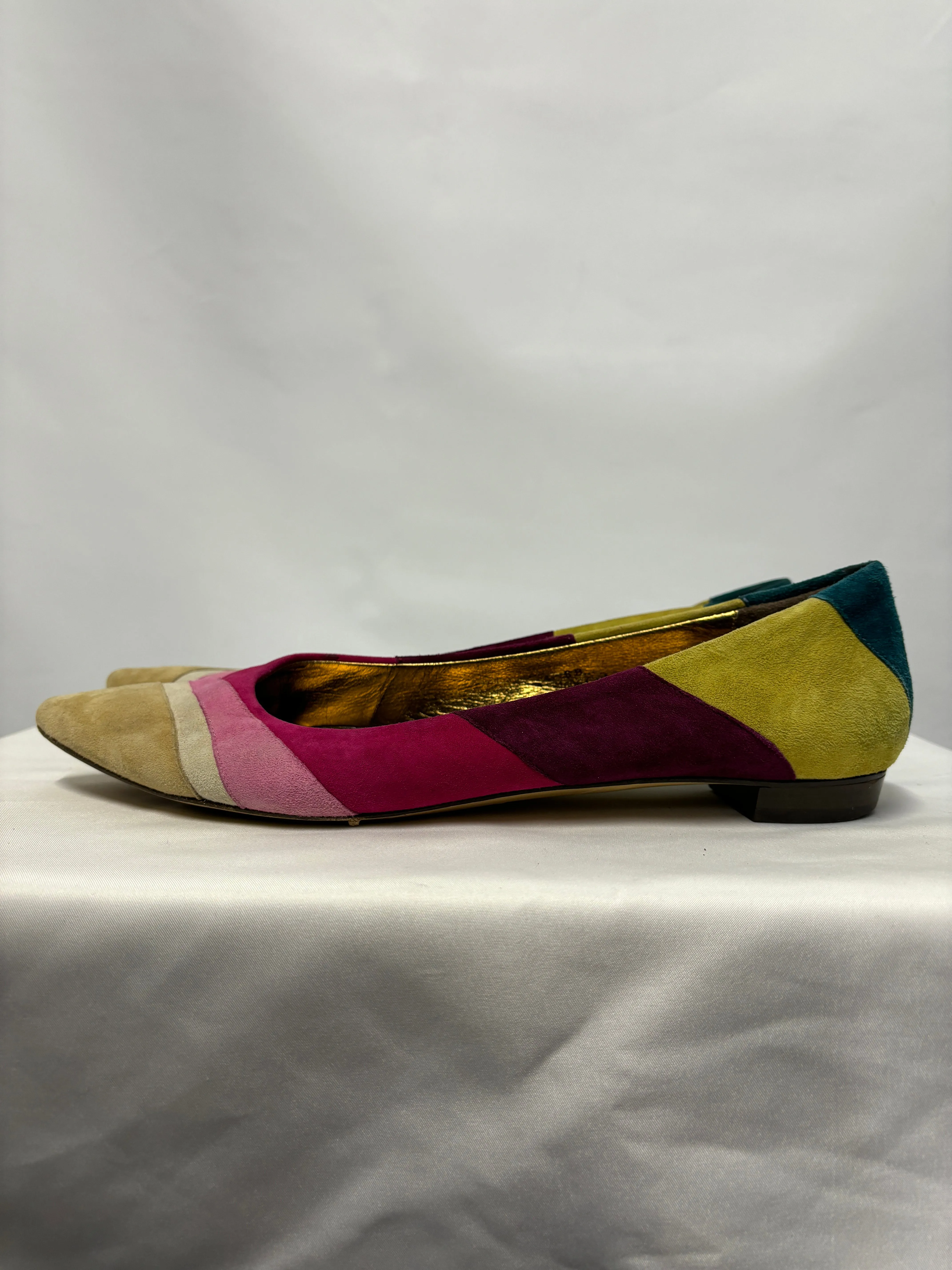 Coach Carlyn Multicoloured Vintage Striped Suede Pointed Flats US 8