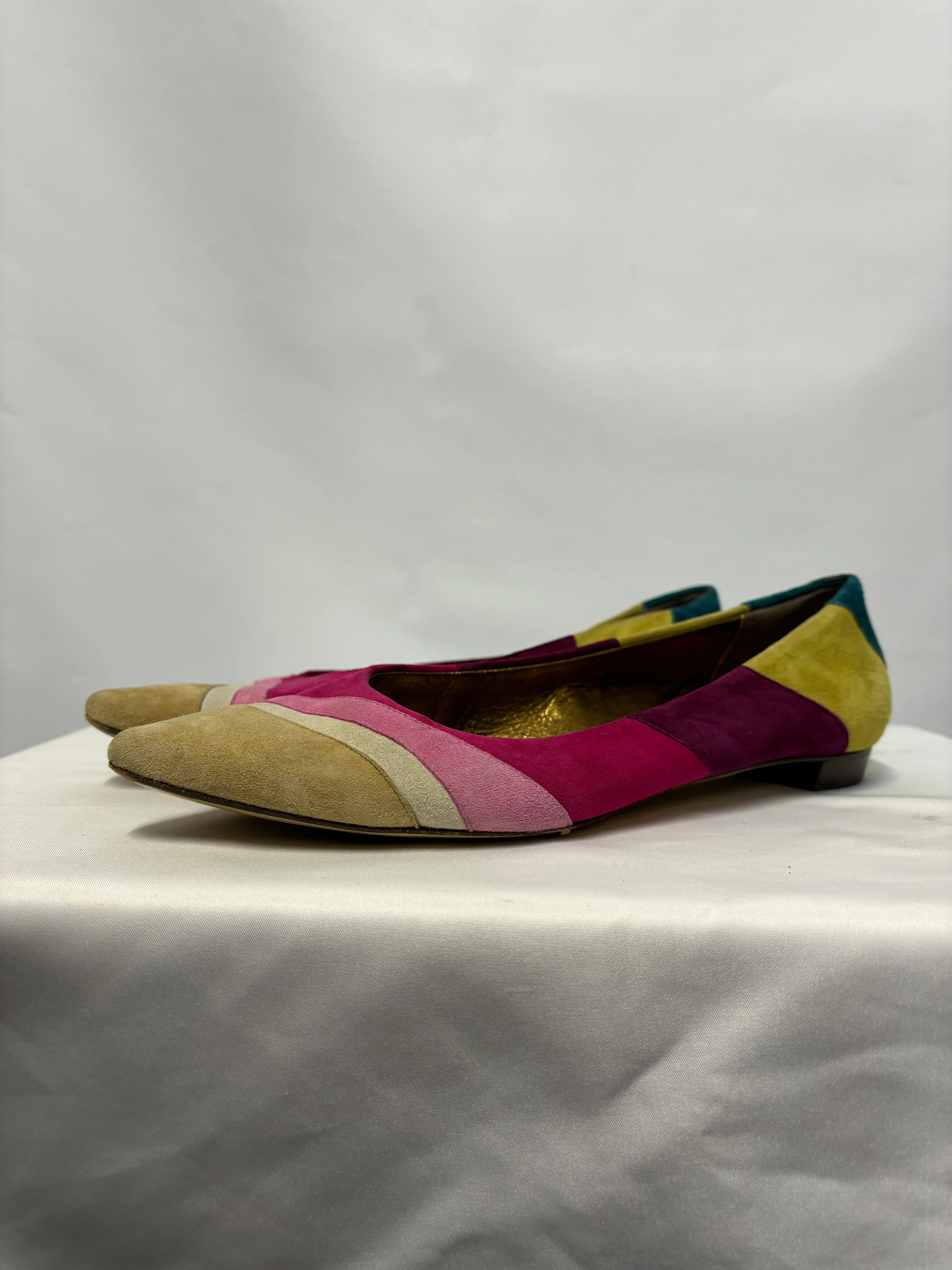 Coach Carlyn Multicoloured Vintage Striped Suede Pointed Flats US 8