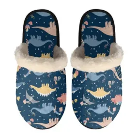 Dinosaur Print on Demand Artwork Women's Fur Lined House Slippers