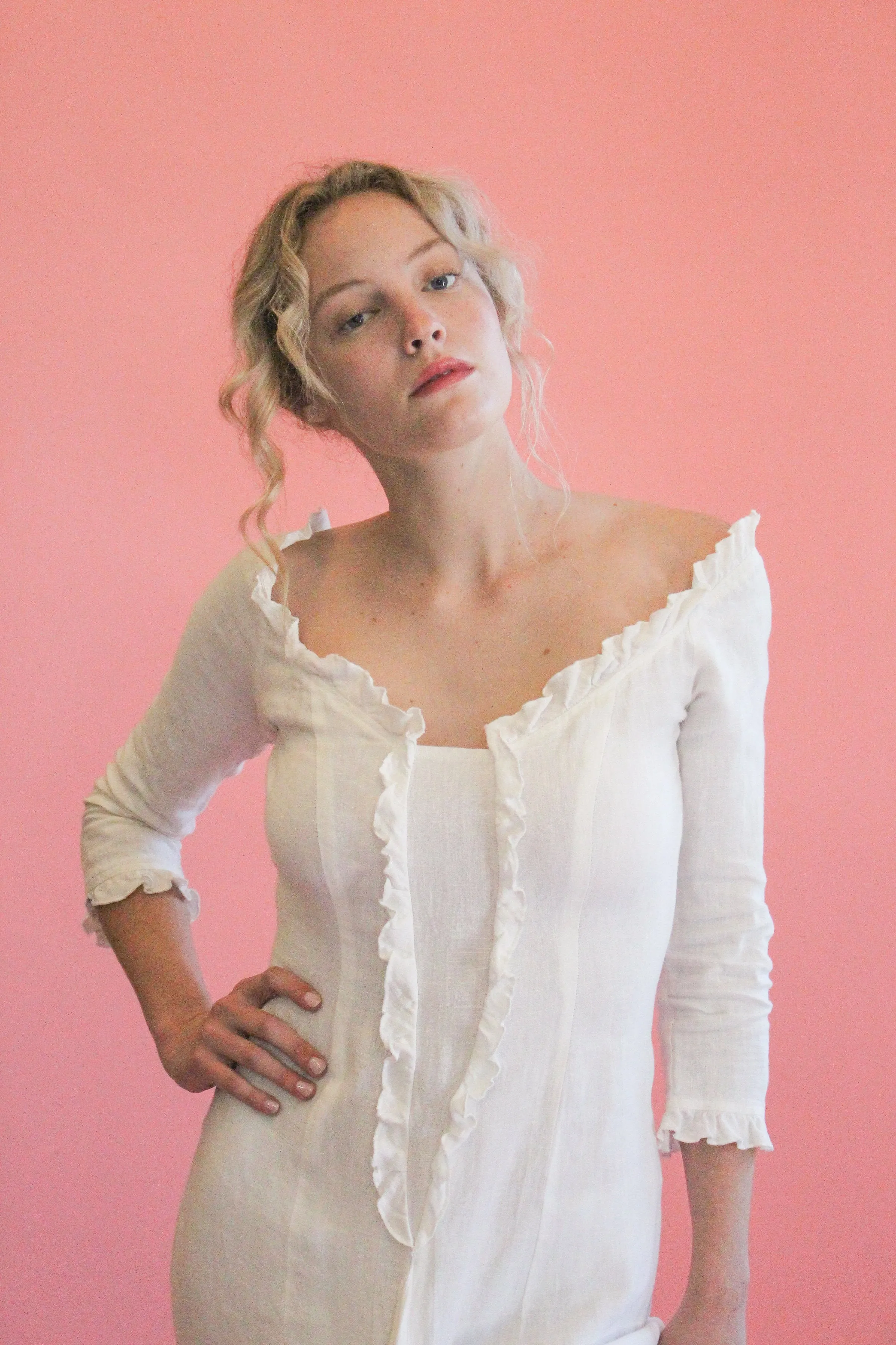 Jane Booke Linen Ruffle Gown