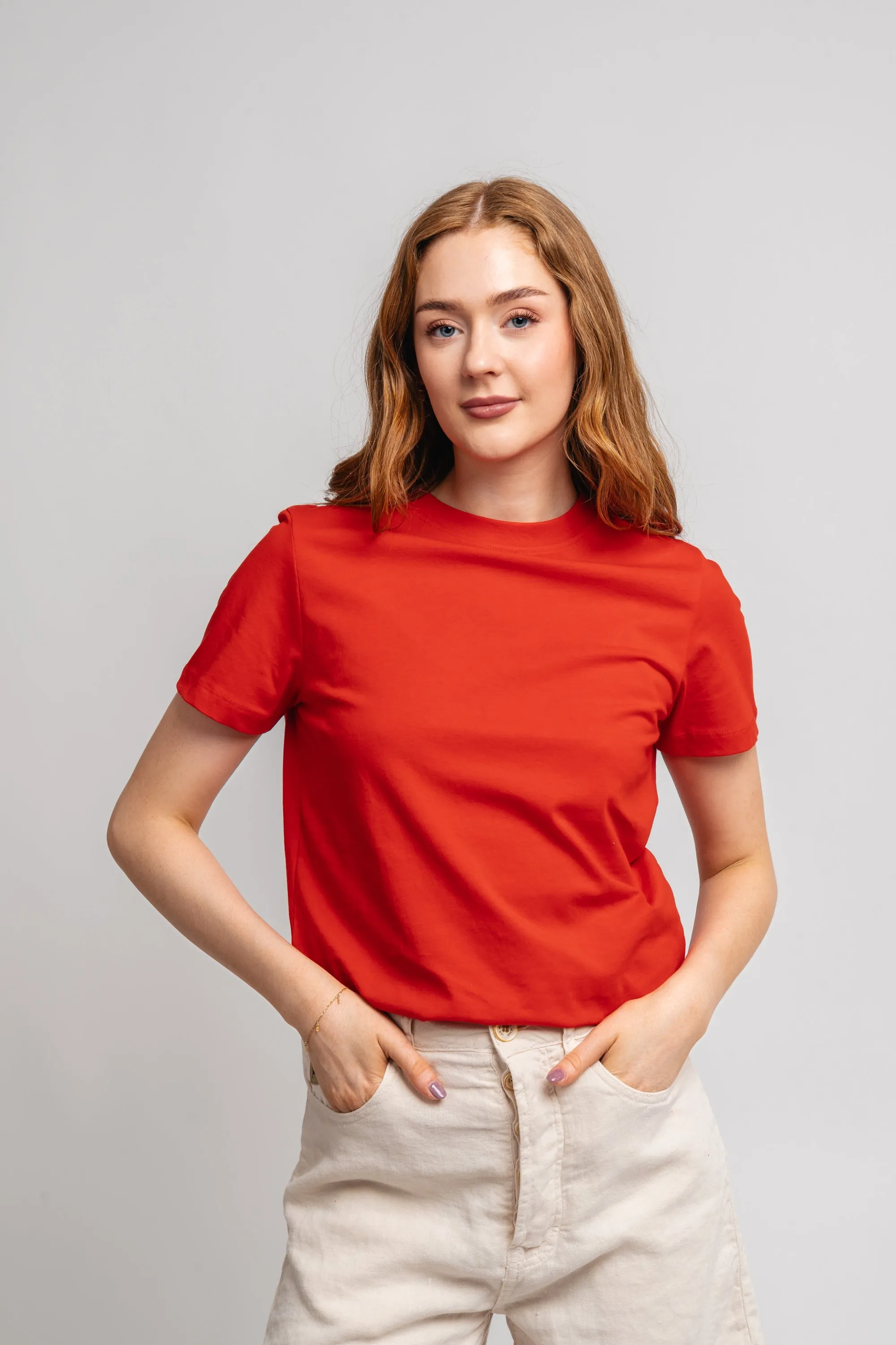 Myessential Ss O-Neck Tee - Flame Scarlet