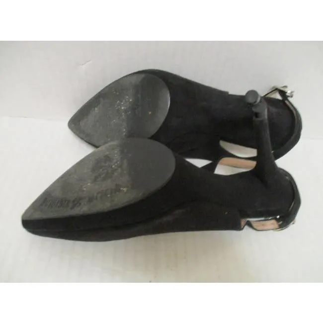 Pour La Victoire Black Suede Pointed Toe Slingback Sandal Pumps Size Us