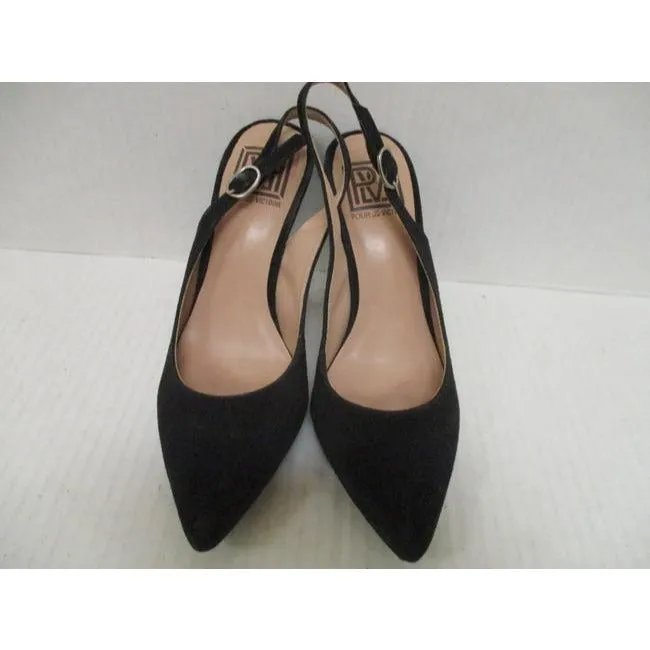 Pour La Victoire Black Suede Pointed Toe Slingback Sandal Pumps Size Us