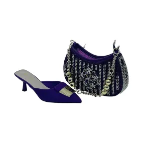 Saider Pointed Toe Mule and Rhinestone Floral Pearl Handbag Set