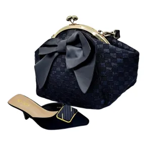 Saider Woven Bow Handbag and Pointed Mule Heels Set